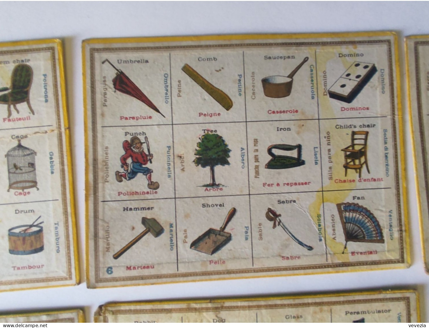 RARE. 6 CARTONS DE JEU ANCIENS,JOLIS DESSINS   18X 13,5 CM ENVIRON  TEXTE EN ALLEMAND,FRANCAIS,ITALIEN ET ALLEMAND - Altri & Non Classificati