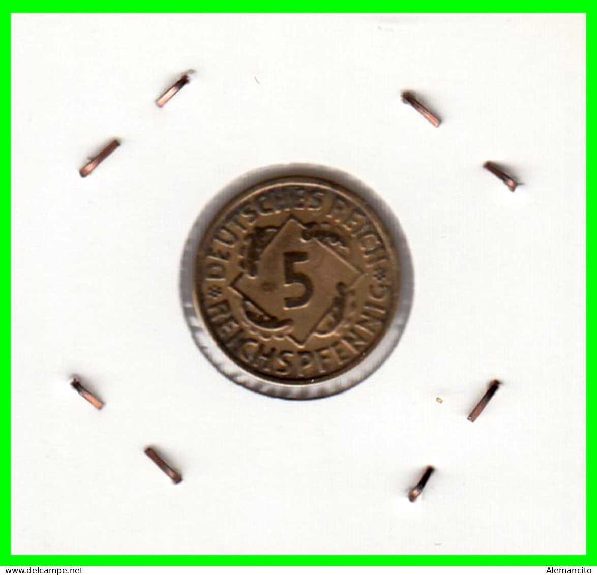 GERMANY REPÚBLICA DE WEIMAR 5 PFENNIG DE PENSIÓN ( 1925 CECA-F ) MONEDA DEL AÑO 1923-1936 (RENTENPFENNIG KM # 32 - 5 Renten- & 5 Reichspfennig