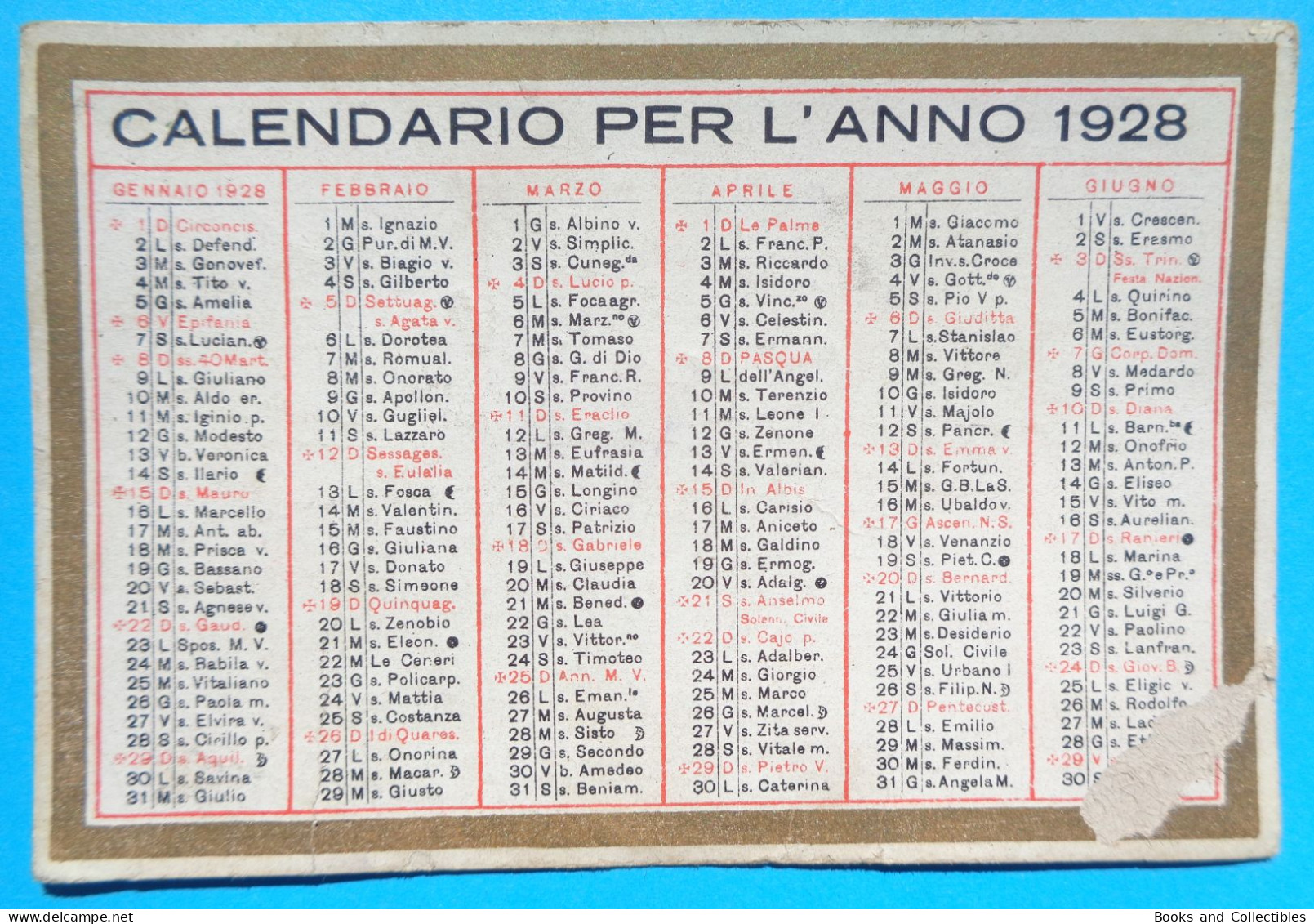 H-0700 * ITALY ° CALENDARIO PER L'ANNO 1928 - Formato Piccolo : 1921-40