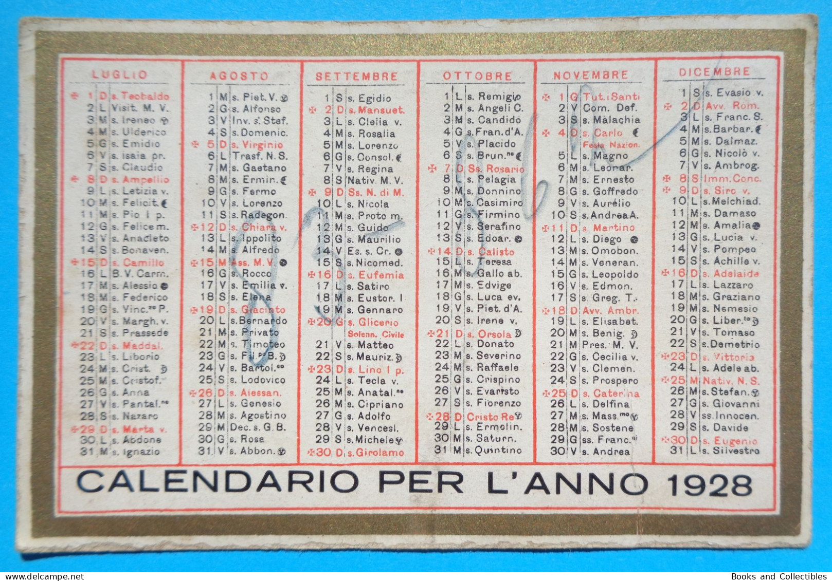 H-0700 * ITALY ° CALENDARIO PER L'ANNO 1928 - Formato Piccolo : 1921-40