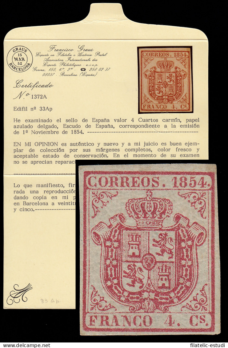 España Spain 33Ap 1854 Escudo De España MH - Andere & Zonder Classificatie