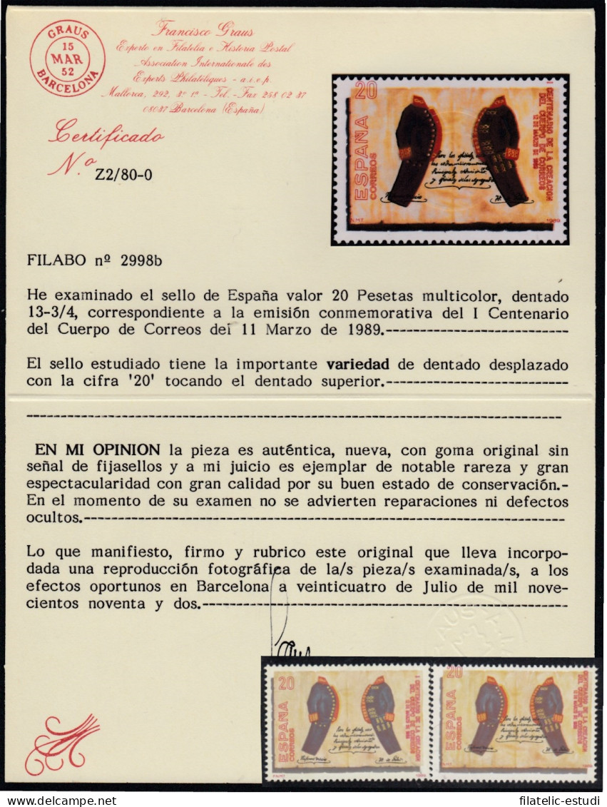 España Spain Variedad 2998b 1989 I Cent. Cuerpo De Correos Uniformes MHN - Otros & Sin Clasificación