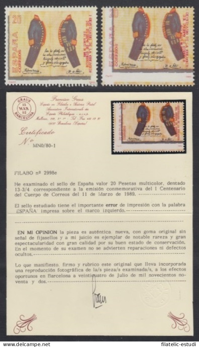 España Spain Variedad 2998e 1989 I Cent. Cuerpo De Correos Uniformes MHN - Autres & Non Classés