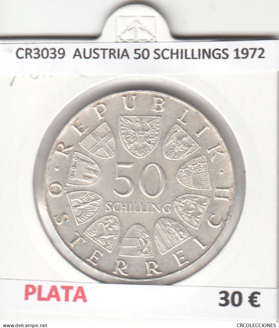 CR3039 MONEDA AUSTRIA 50 SCHILLINGS 1972 MBC PLATA - Otros & Sin Clasificación