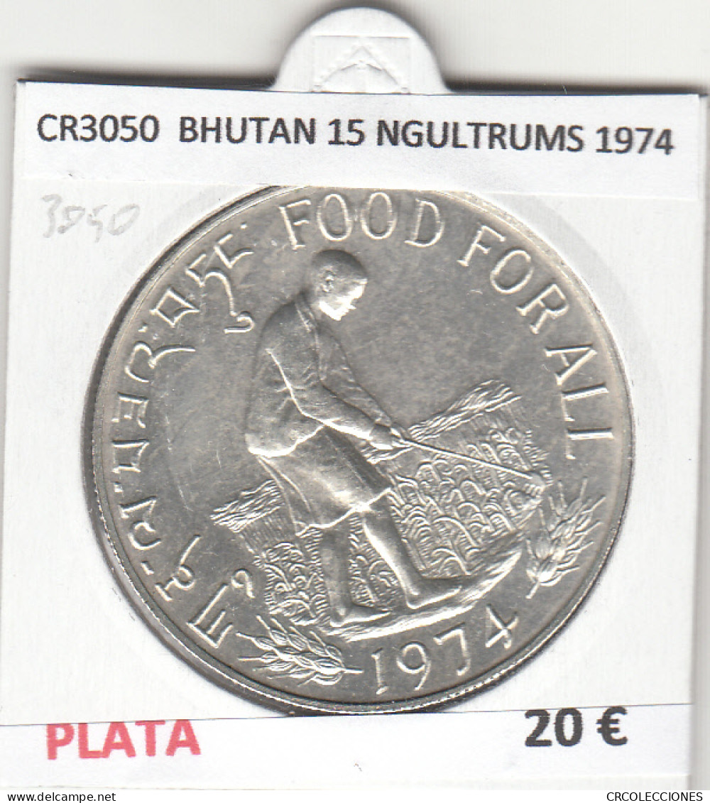 CR3050 MONEDA BHUTAN 15 NGULTRUMS 1974 MBC PLATA  - Otros & Sin Clasificación