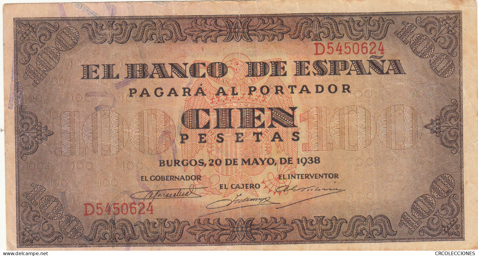 CRBS1129 BILLETE ESPAÑA 100 PESETAS 1938 USADO - Otros & Sin Clasificación