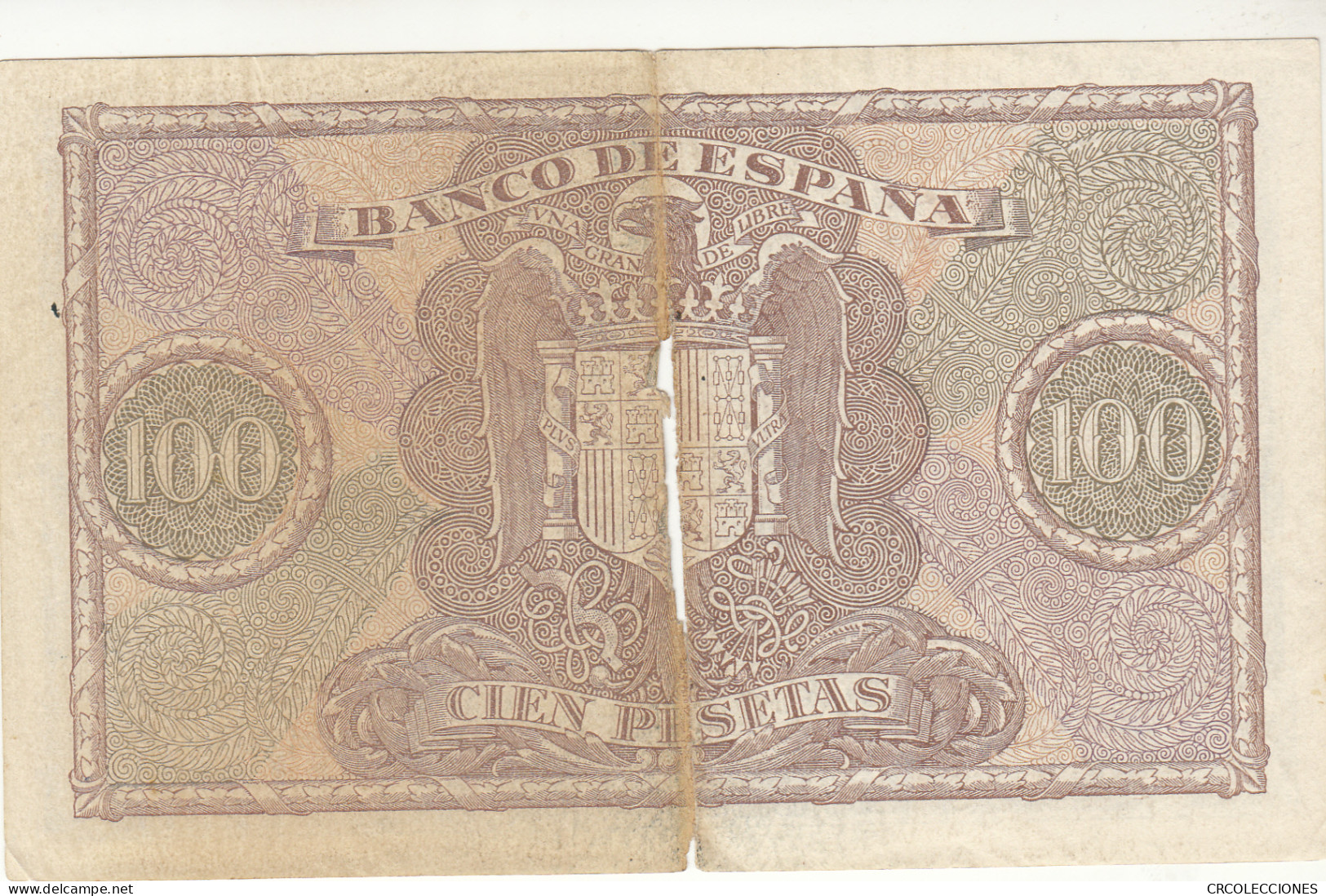 CRBS1133 BILLETE ESPAÑA 100 PESETAS 1940 USADO CON ROTURA - Andere & Zonder Classificatie