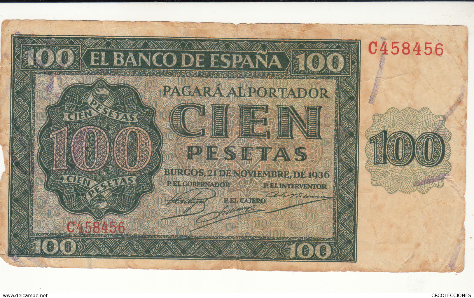 CRBS1131 BILLETE ESPAÑA 100 PESETAS 1936 USADO - Otros & Sin Clasificación