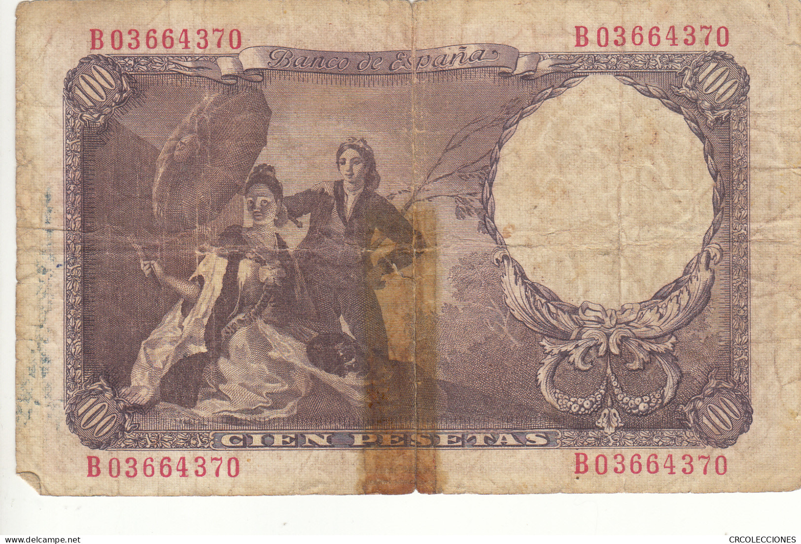 CRBS1134 BILLETE ESPAÑA 100 PESETAS 1946 USADO CON FIXO - Otros & Sin Clasificación