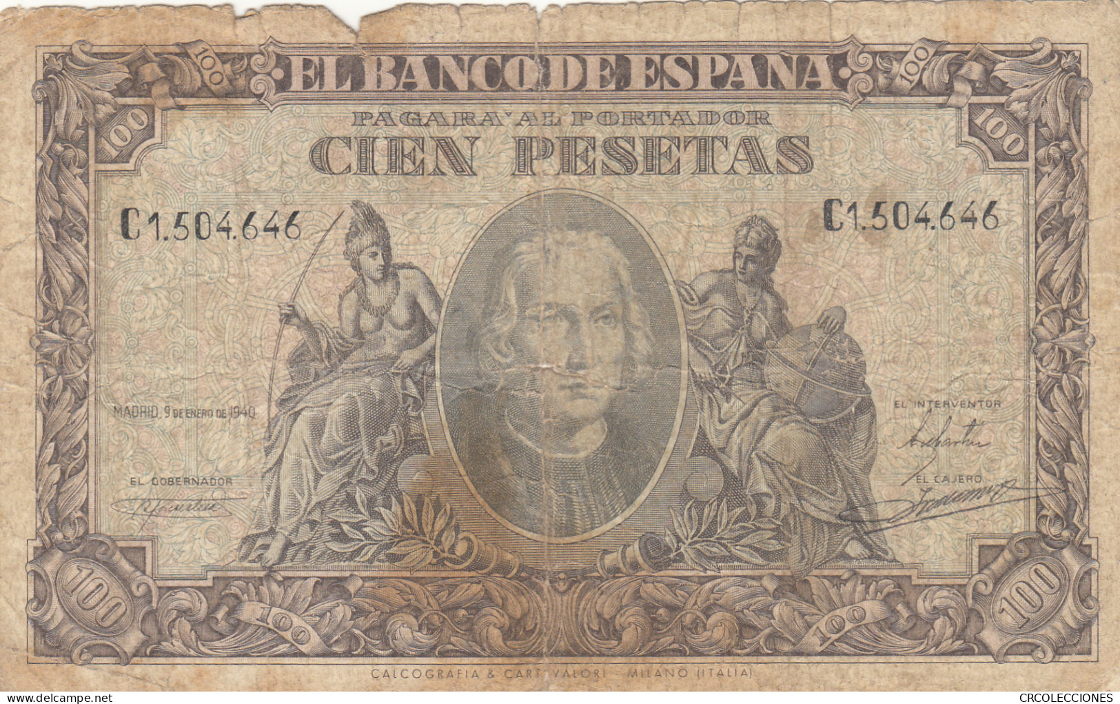 CRBS1132 BILLETE ESPAÑA 100 PESETAS 1940 USADO - Otros & Sin Clasificación