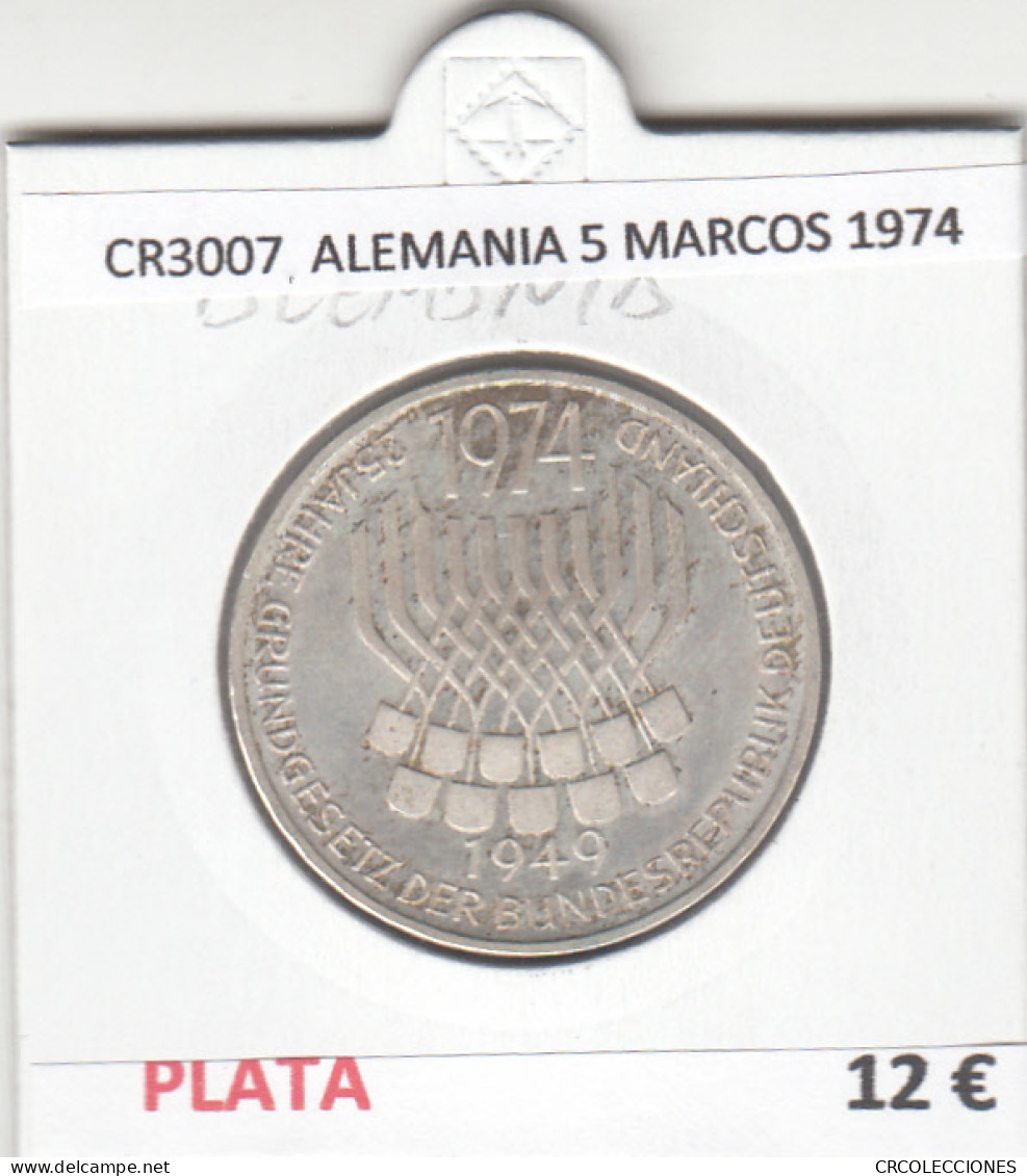 CR3007 MONEDA ALEMANIA 5 MARCOS 1974 BC PLATA - Autres – Océanie