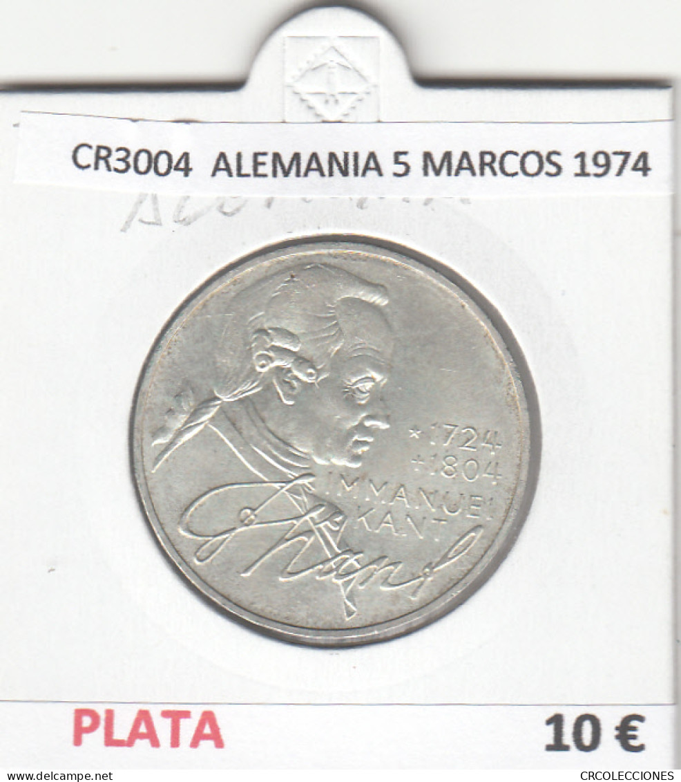 CR3004 MONEDA ALEMANIA 5 MARCOS 1974 MBC PLATA - Andere - Azië