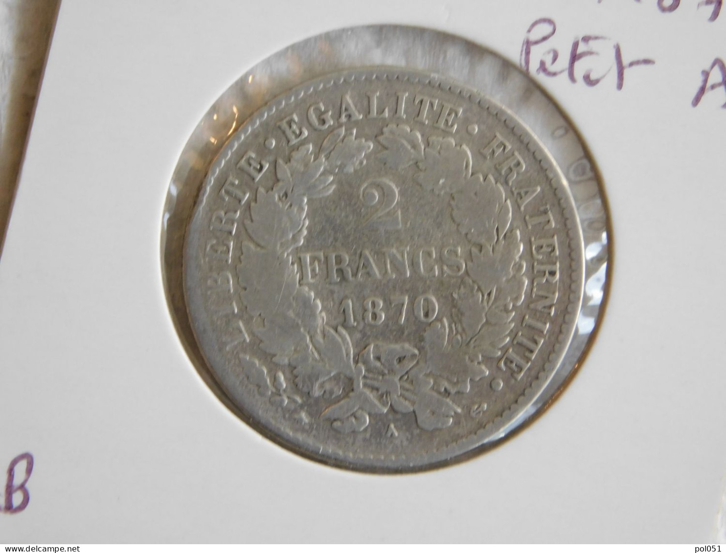 France 2 Francs 1870 Petit A  CÉRÈS, AVEC LÉGENDE (757) - 2 Centimes