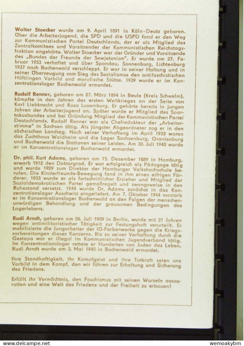 DDR: 8 Maximum-Postkarten Mit So-Stpl.  In Umschlag "In Buchenwald Ermordete Antifaschisten" Knr: 606/8A, 635-339 - Maximumkaarten