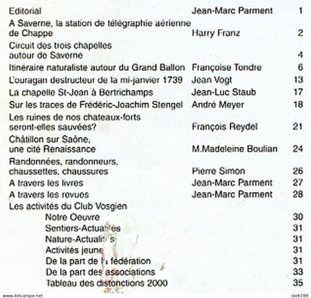 LES VOSGES Revue Club Vosgien 2001 N° 1 Saverne , Ouragan 1739 , Bertrichamps ,Chatillon Sur Saone , - Lorraine - Vosges