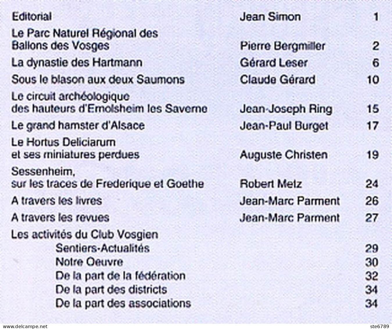LES VOSGES Revue Club Vosgien 1999 N° 4 Dynastie Hartmann , Emolsheim , Hamster Alsace , Sessenheim - Lorraine - Vosges