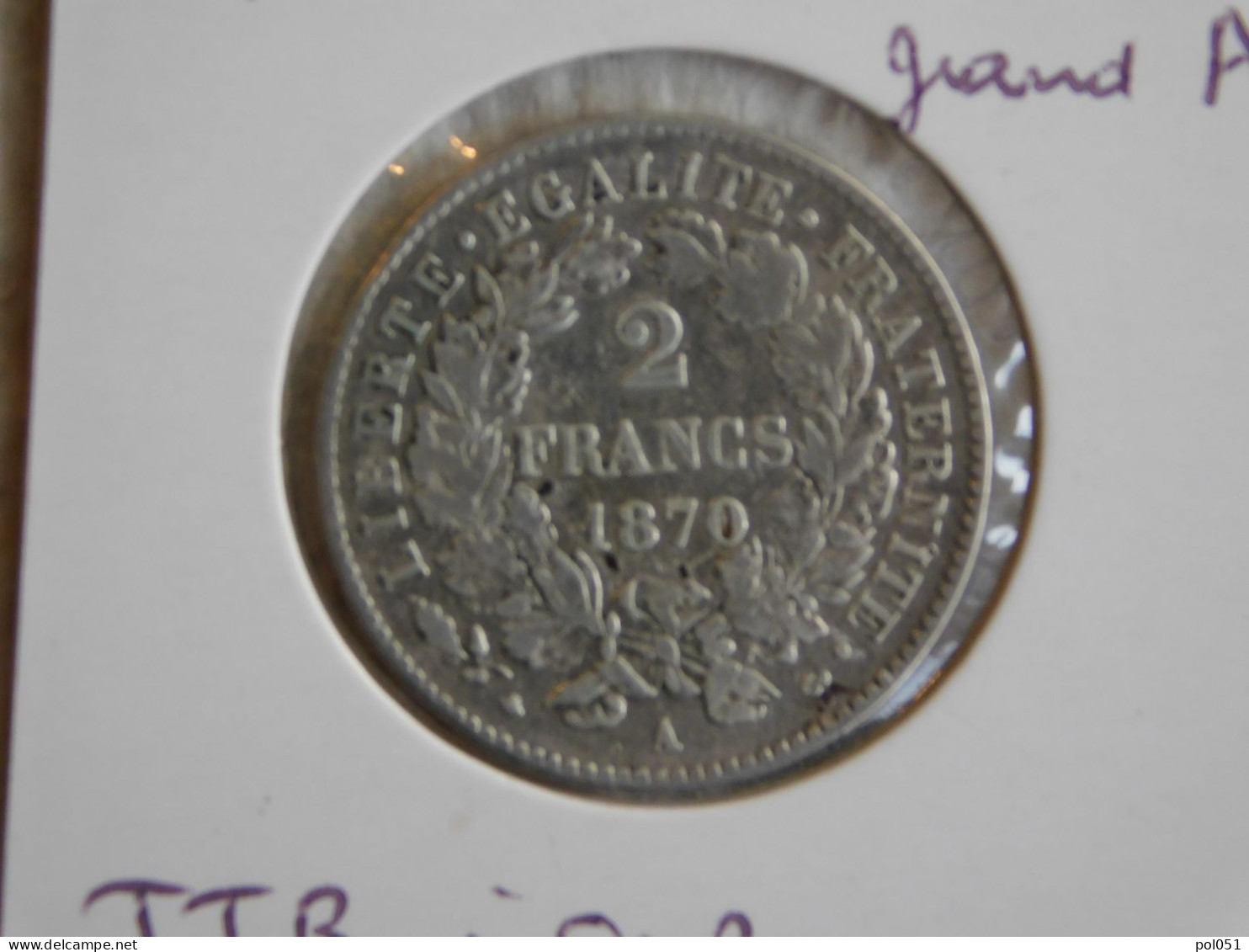 France 2 Francs 1870 Grand A  CÉRÈS, AVEC LÉGENDE (758) - 2 Centimes