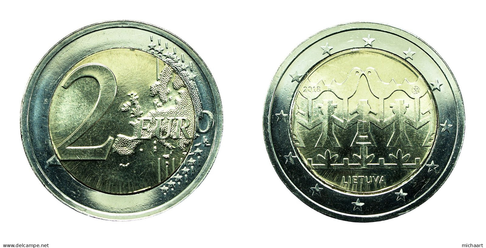 error Lithuania Coin 2 Euro 2018 Bimetallic Song & Dance Celebration Rare 01650