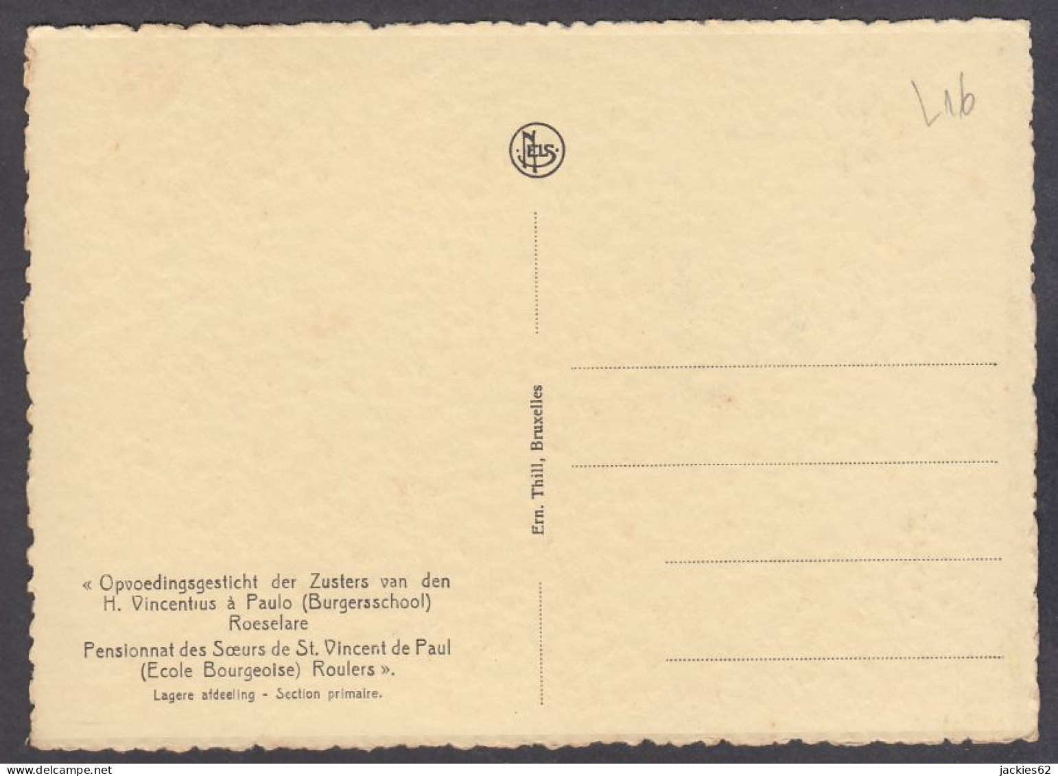 126475/ ROESELARE, Opvoedingsgesticht Der Zusters Van Den H. Vincentius A Paulo, Lagere Afdeeling - Roeselare