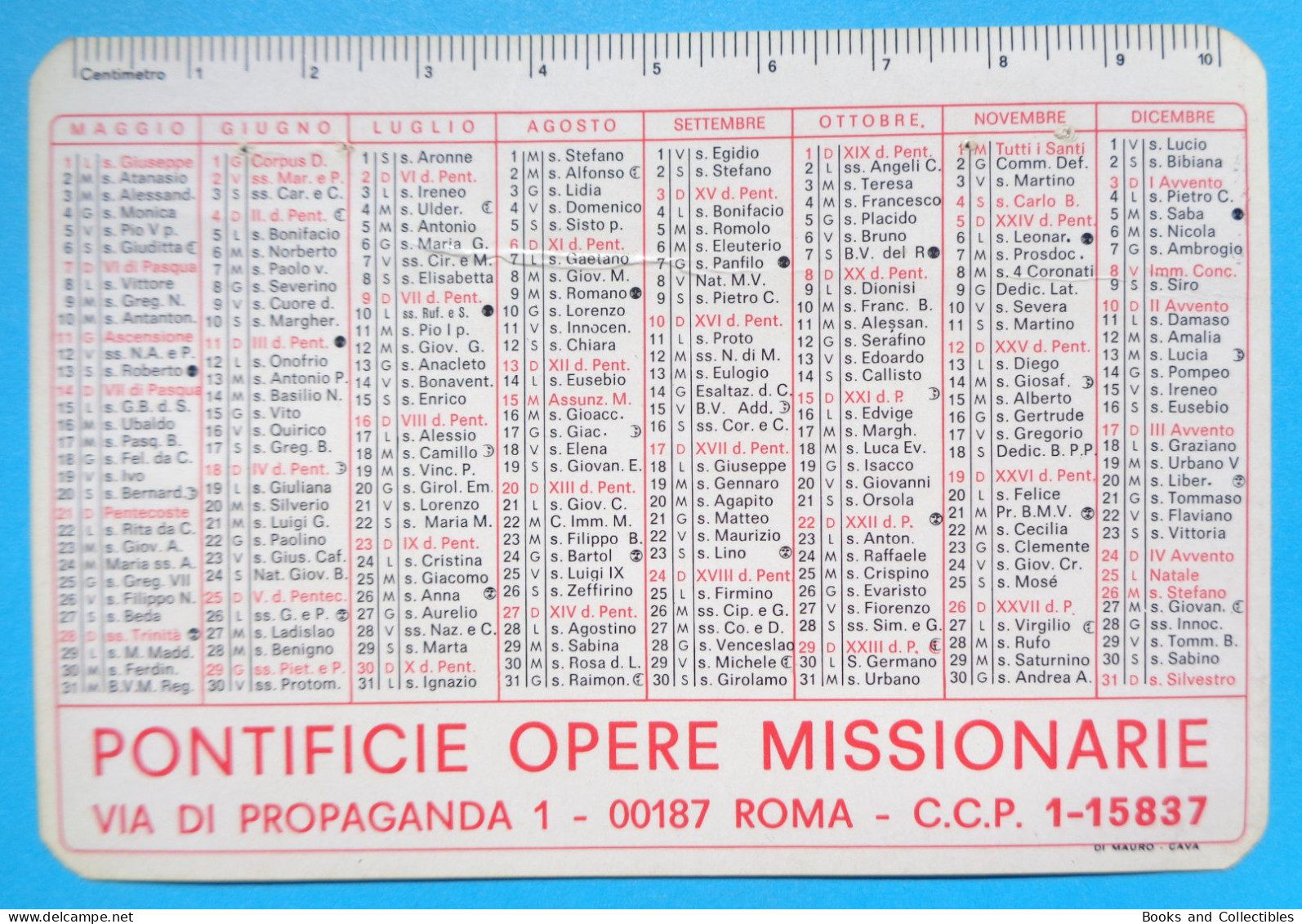 H-0700 * ITALY ° CALENDARIETTO " GIORNATA MISSIONARIA MONDIALE 22 OTTOBRE " 1972 - Formato Piccolo : 1971-80