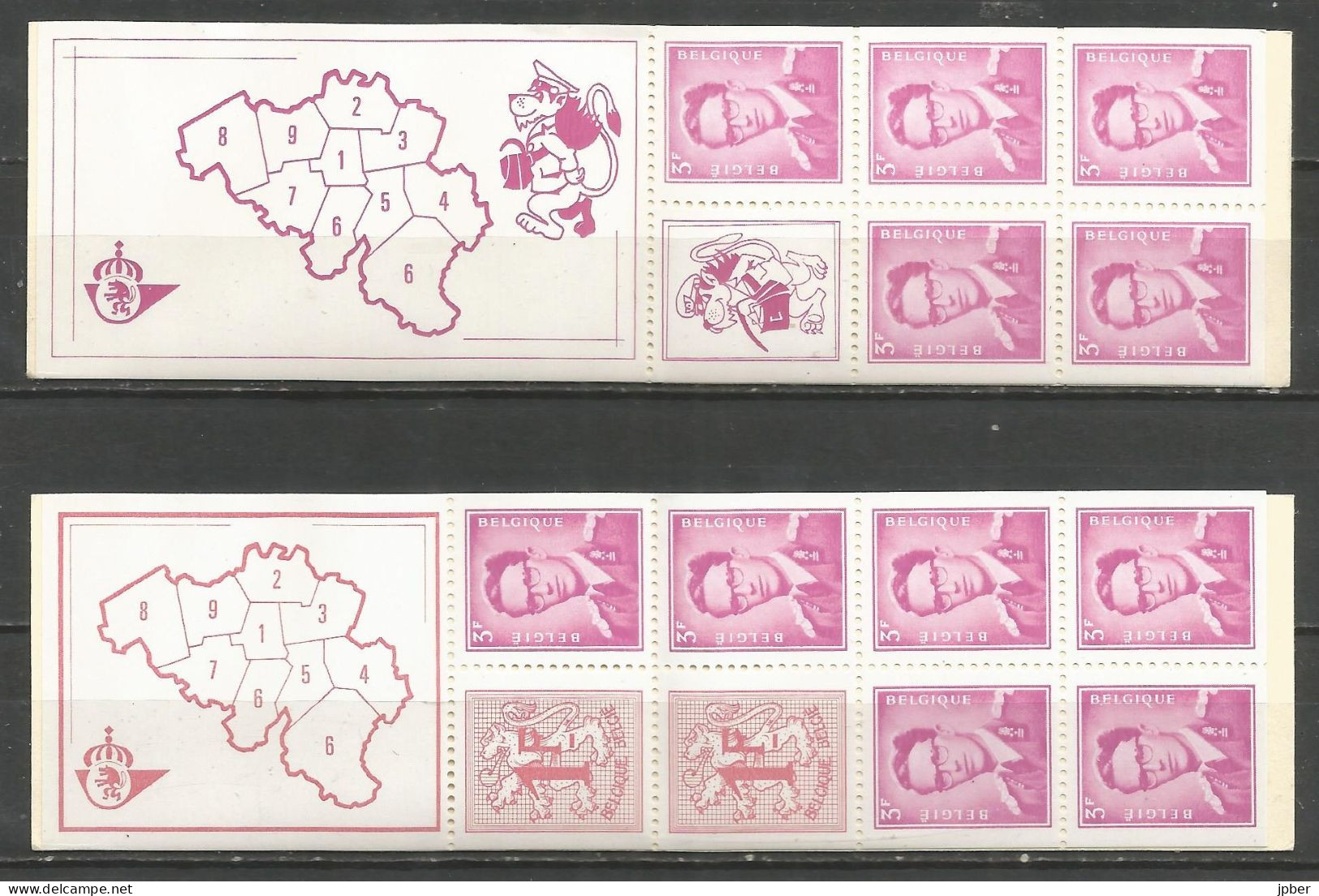 Belgique - Carnets B1 Et B2 ** - 3frs Rose Baudouin Lunettes Et 1fr Lion Héraldique - 1953-2006 Modernes [B]