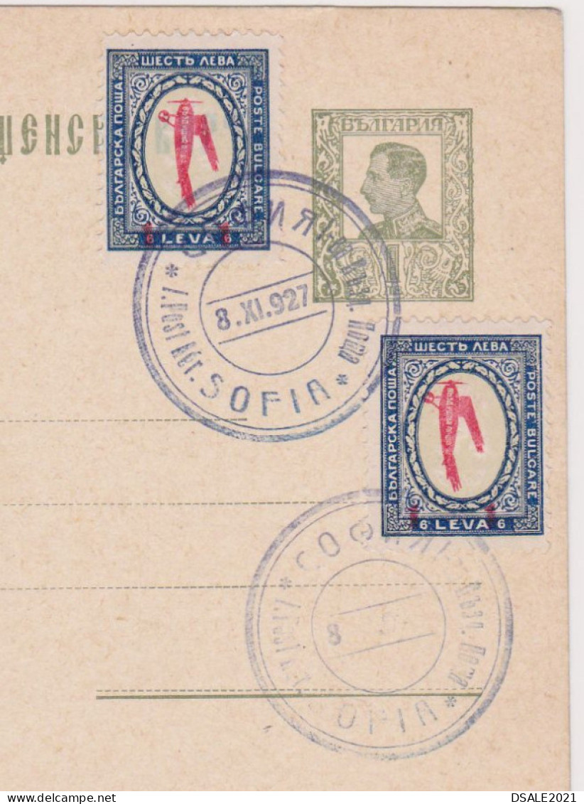 Bulgaria Bulgarie Bulgarien 1L. Postal Stationery Card, Entier, SOFIA First AIRMAIL Post 8.XI.1927 Rare Clear Pmk /64405 - Cartoline Postali