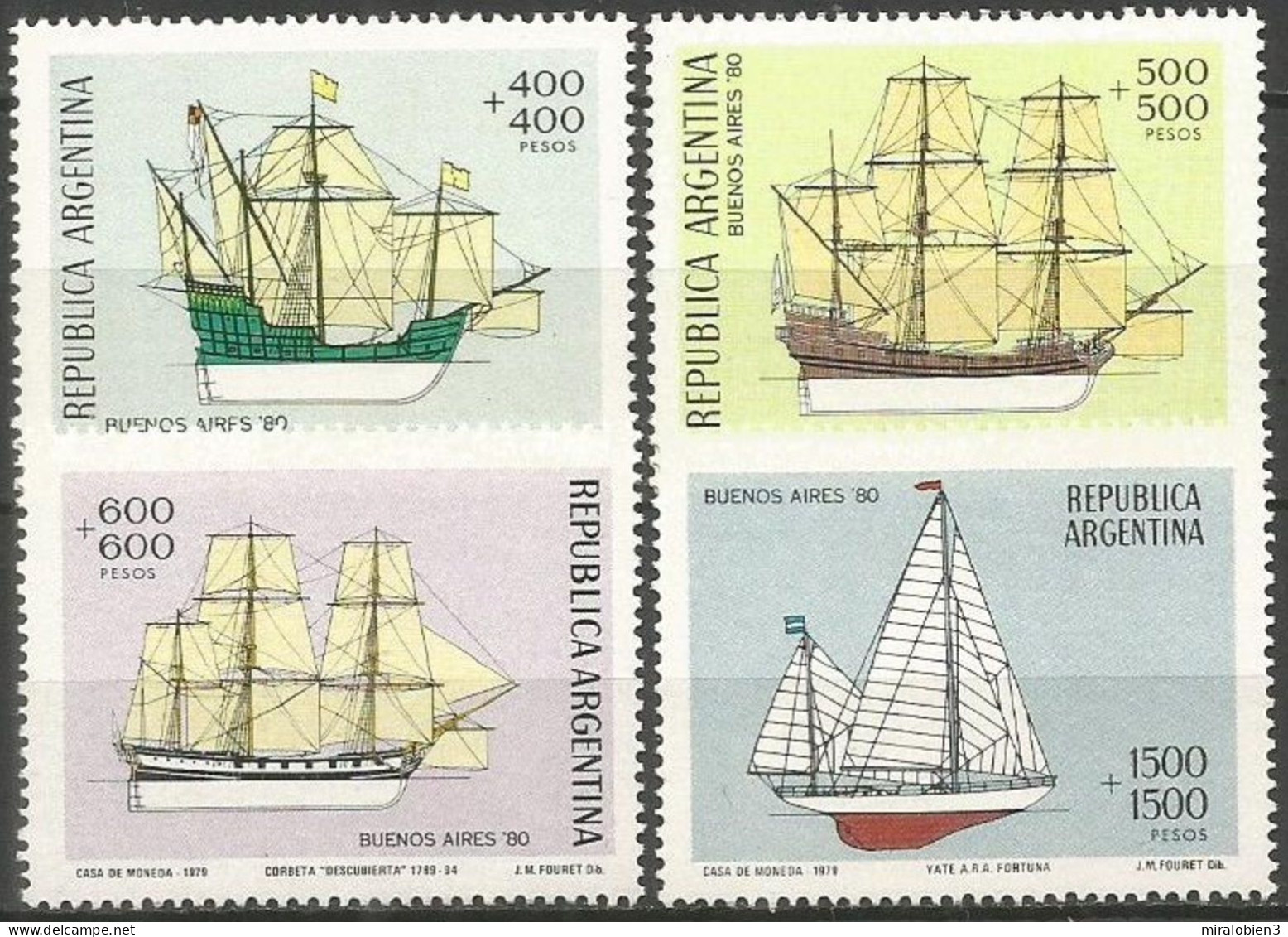 ARGENTINA BARCOS YVERT NUM. 1185/1188 ** SERIE COMPLETA SIN FIJASELLOS - Unused Stamps