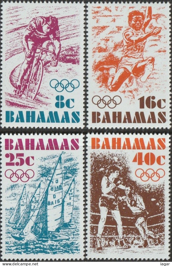 THEMATIC OLYMPIC GAMES:  MONTREAL '76. CYCLING, JUMPING, SAILING, BOXING   -  4v+MS   -  BAHAMAS - Summer 1976: Montreal