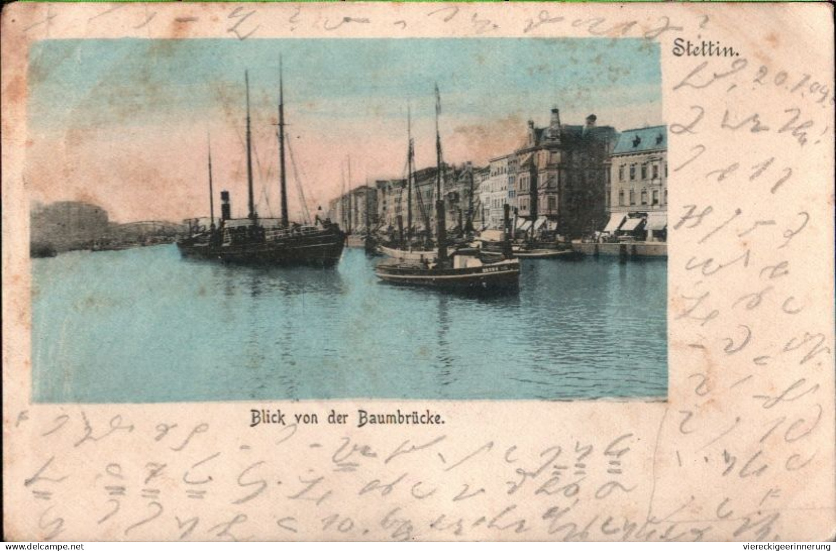 ! Alte Ansichtskarte Aus Stettin , Blick Von Der Baumbrücke, Schiffe - Pommern