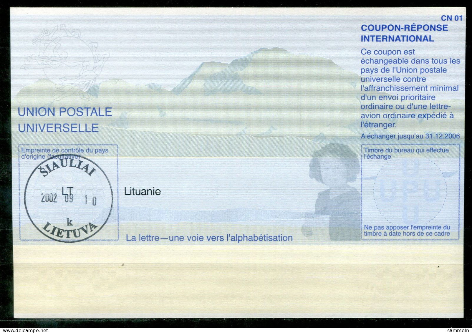 IRC Litauen T31 2001 11 30 AA - IAS CRI - International Reply Coupon - Antwortschein -  LITHUANIA / LITUANIE - Litauen