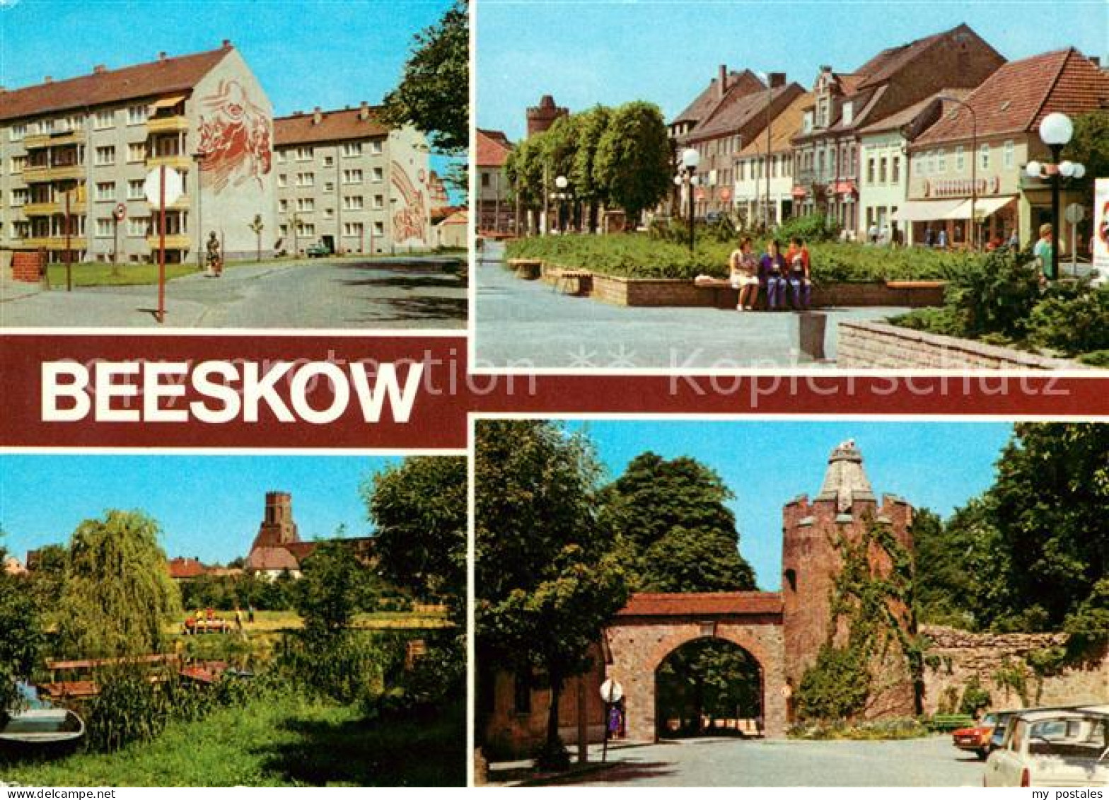 73033472 Beeskow Poststrasse Thaelmann Platz Kleine Spree Stadtmauer Pulverturm  - Beeskow