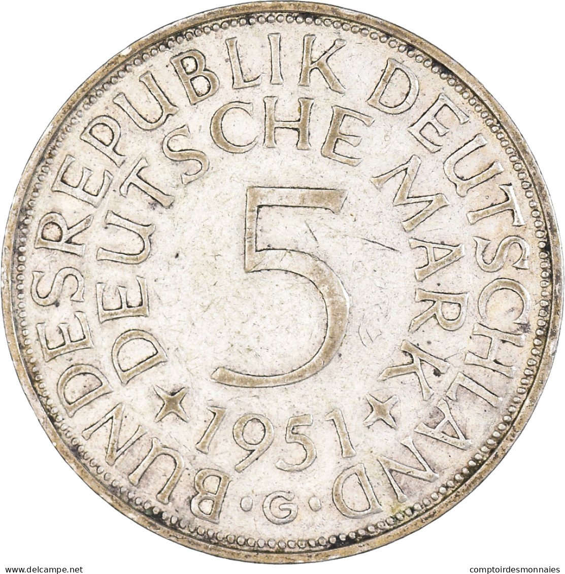 Monnaie, République Fédérale Allemande, 5 Mark, 1951, Karlsruhe, TTB, Argent - 5 Marcos
