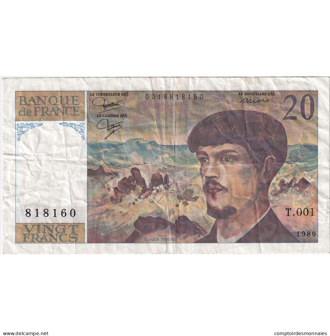 France, 20 Francs, Debussy, 1980, T.001, TTB, Fayette:66.1, KM:151a - 20 F 1980-1997 ''Debussy''