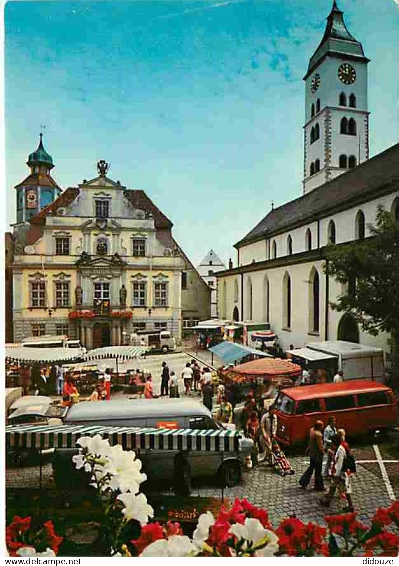 Marchés - Allemagne - Wangen Im AlIgau - Markt Links Rathaus - Rechts St Martinskirche - Automobiles - Camionettes - Com - Mercati