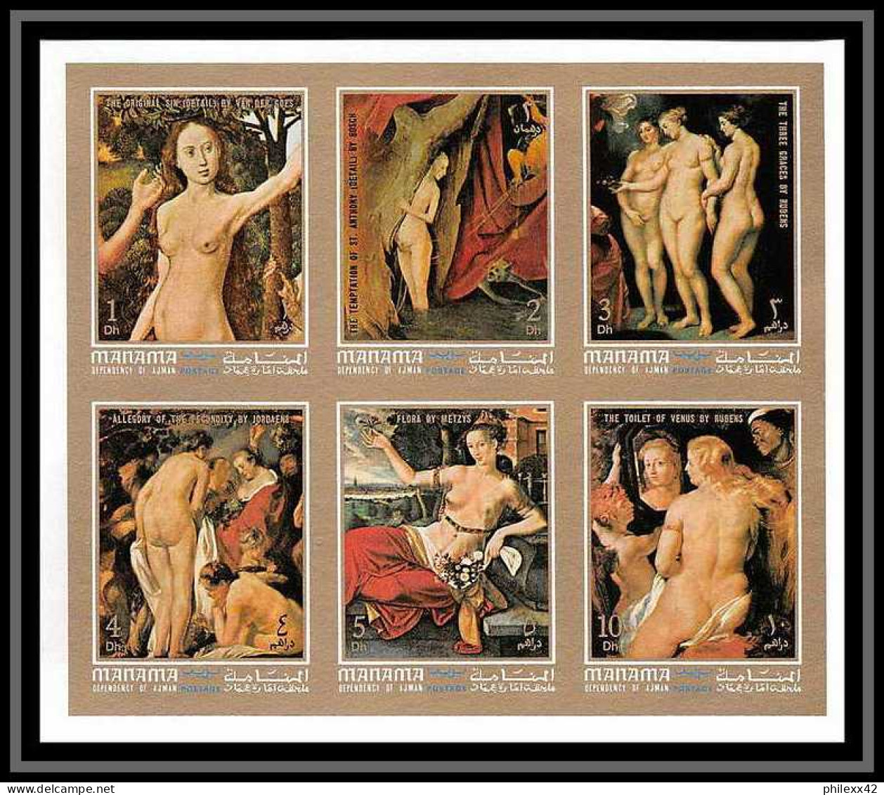 Manama - 3245 N°768/773 B Non Dentelé Imperf Tableaux Paintings Nus Nudes Flemish School ** Mnh Rubens - Rubens