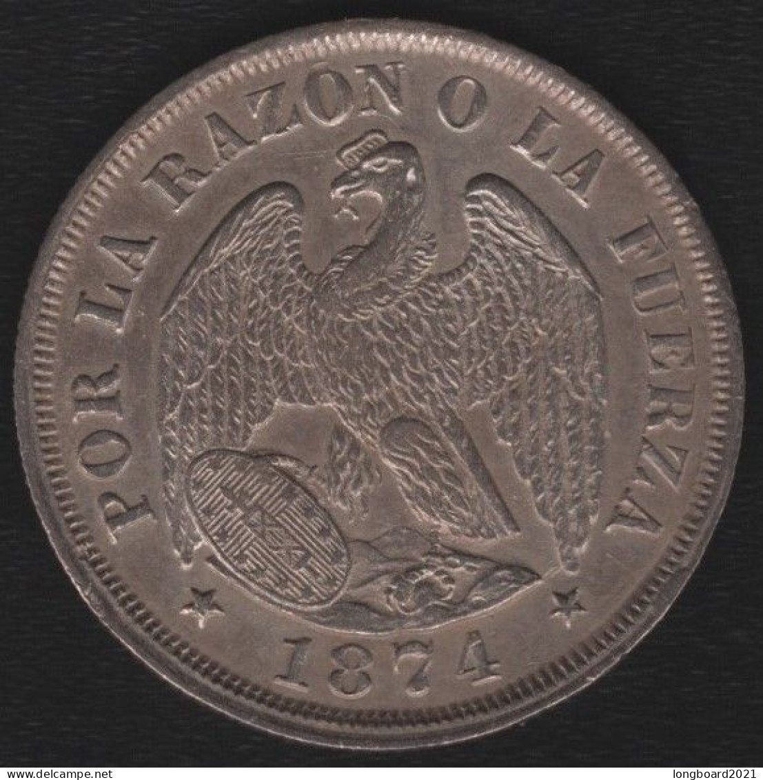 CHILE - 20 CENTAVOS 1874 -SILVER- - Chile