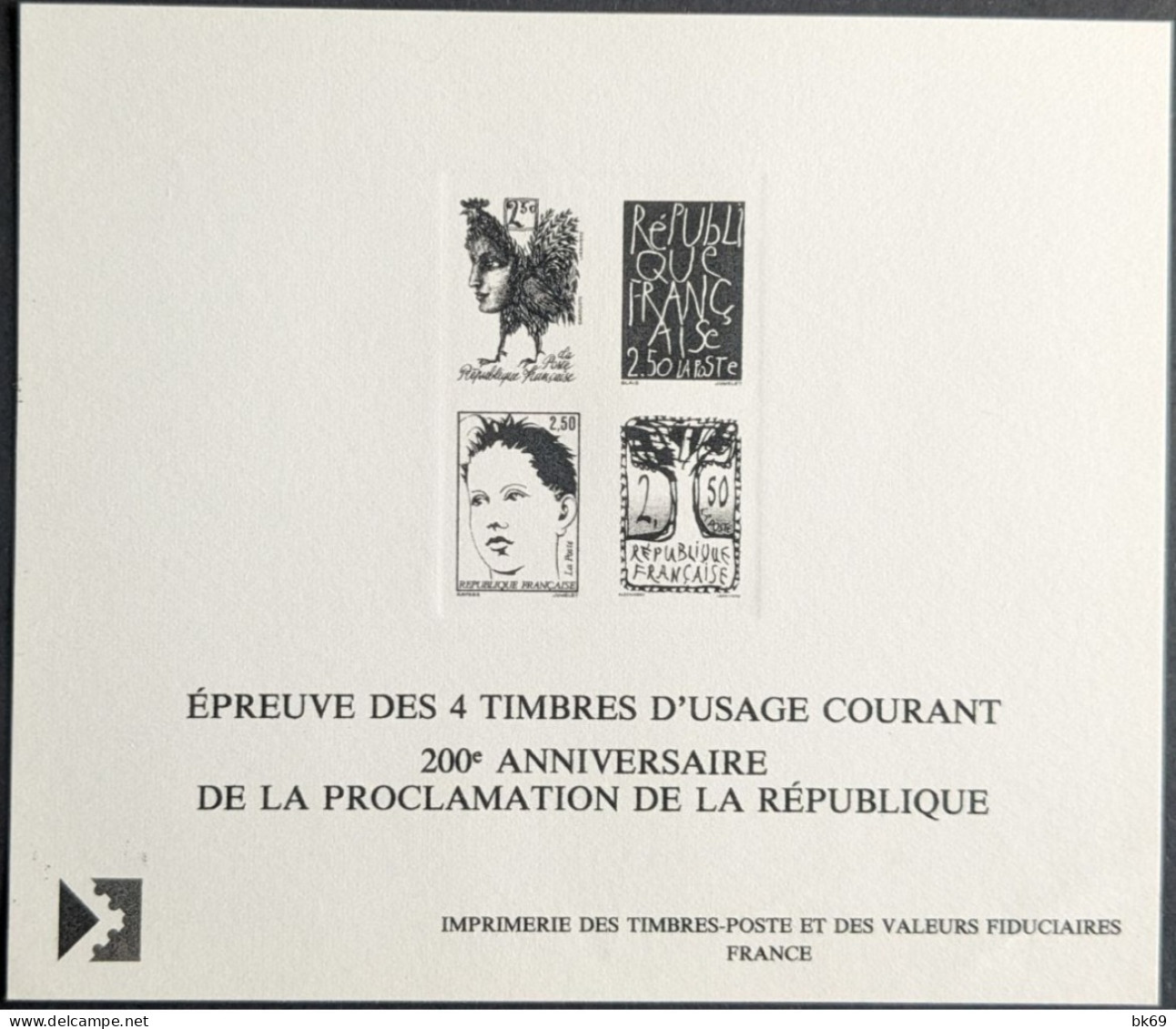 2772 à 2775 Bicentenaire De La Révolution La Série Des 4 Timbres Epreuve En Noir - Prove Di Lusso