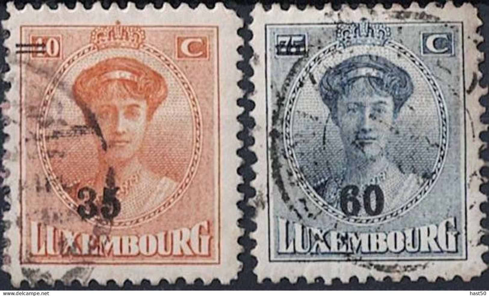 Luxemburg - Großherzogin Charlotte (frontal) Mit Neuem Wert (MiNr: 197/8) 1927 - Gest Used Obl - 1921-27 Charlotte De Frente