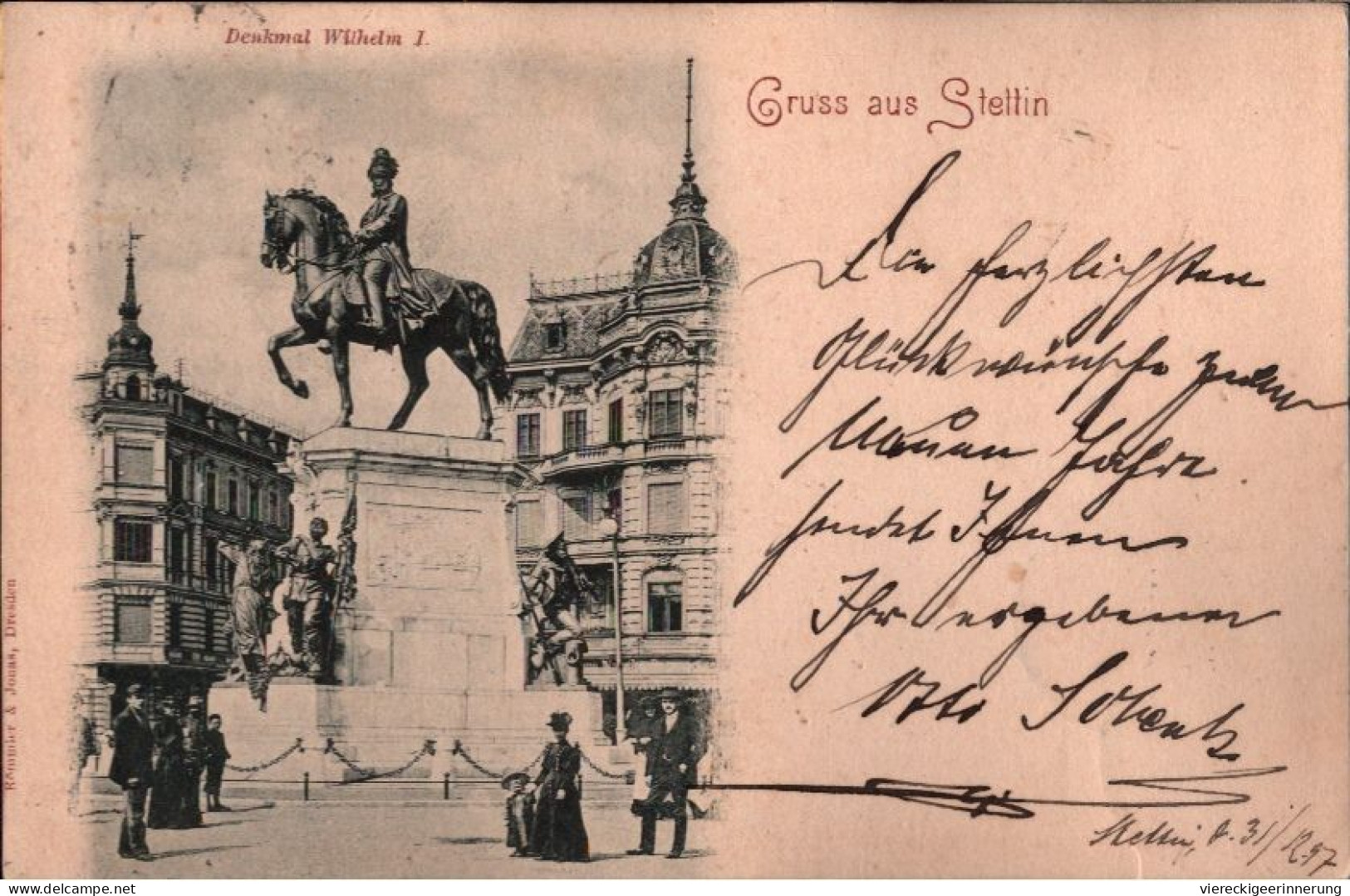 ! Alte Ansichtskarte Gruss Aus Stettin, Denkmal Kaiser Wilhelm I., 1898 - Pommern