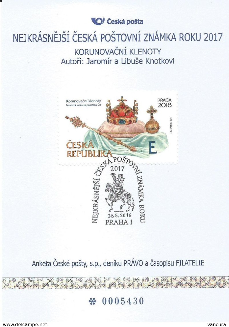 Commemorative Sheet Czech Republic 2018 Best Czech Stamp Poll 2017 Crown Jewels - Sonstige & Ohne Zuordnung