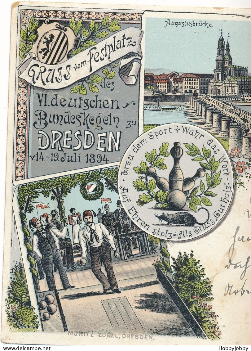 VORLAUFER  1894!!  Gruss Aus Festplatz - VI Deutschen Bundeskegeln Zu DRESDEN V/14-19 Juli 1894 - Boliche