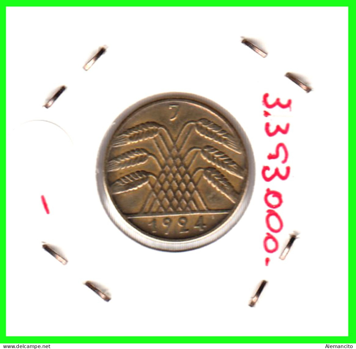 GERMANY REPÚBLICA DE WEIMAR 10 PFENNIG DE PENSIÓN ( 1924 CECA-J ) MONEDA DEL AÑO 1923-1936 (RENTENPFENNIG KM # 32 - 10 Renten- & 10 Reichspfennig
