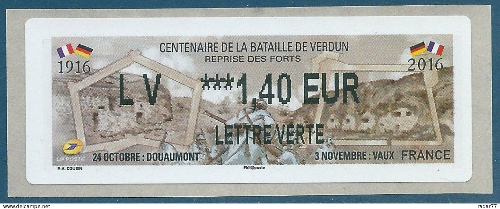 LISA 2 (ATM) LV ***1,40 EUR LETTRE VERTE - Centenaire De La Bataille De Verdun - 2010-... Illustrated Franking Labels