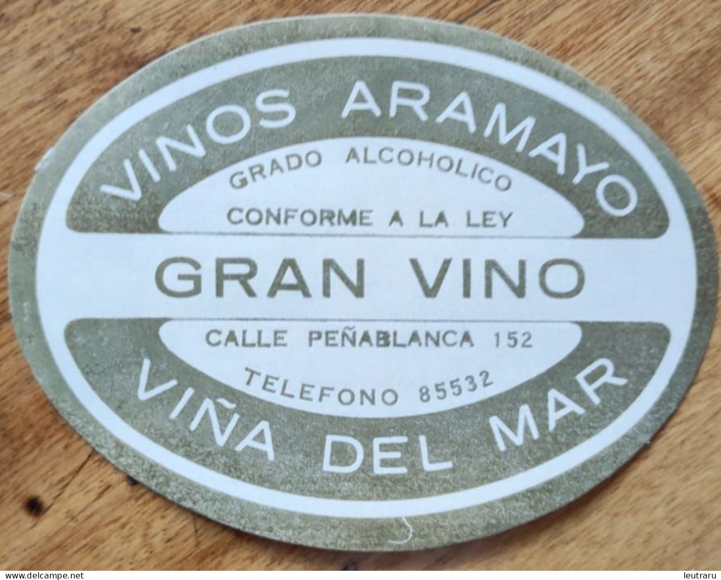 Chile Viña Del Mar "Vinos Aramayo" Wine Label (Greenish Gray) - Alcolici