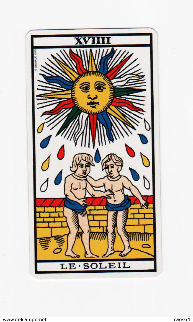 LE SOLEIL XVIII Grimaud 1980 Tarot De Marseille 12,5 X 6,5 Cm. - Cartes à Jouer Classiques