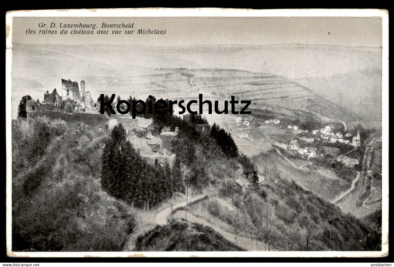 ALTE POSTKARTE LUXEMBOURG BOURSCHEID LES RUINES DU CHATEAU AVEC VUE SUR MICHELAU LUXEMBURG Cpa Postcard Ansichtskarte - Bourscheid