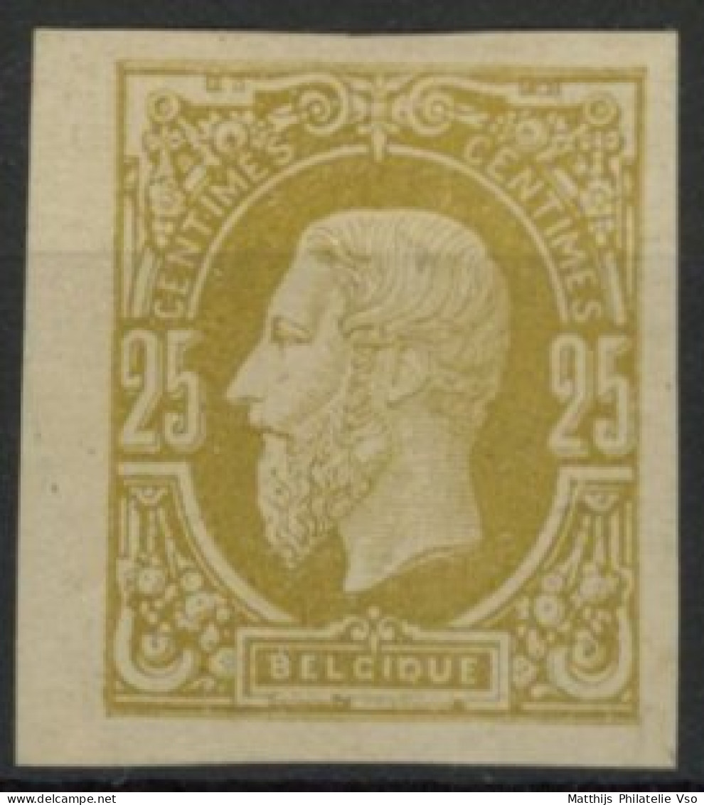 [* SUP] N° 32, 25c Jaune-olive, Non Dentelé Avec Bord De Feuille - LUXE - Cote: 400€ - 1869-1883 Leopold II.