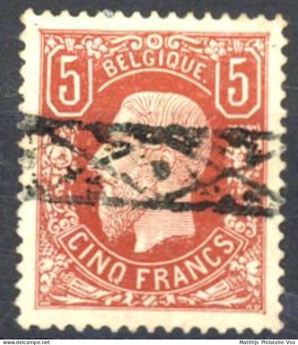 [O TB] N° 37, 5F Brun-rouge, Centrage Parfait - TB Obl Roulette - Cote: 2300€ - 1869-1883 Leopoldo II