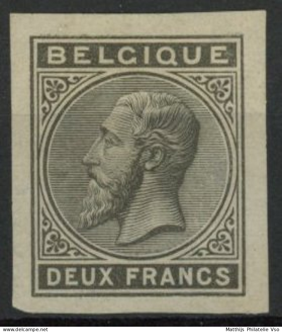 [(*) SUP] 1883 : 2F Gris/noir Non Dentelé Sur Papier Mince Grisâtre (Stes 1855 - Indice 3). Rare - 1869-1883 Leopold II