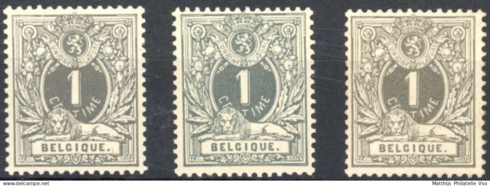 [** SUP] N° 43+43a+43b, 1c Gris, Les 3 Nuances - Bon Centrage - Cote: 72.5€ - 1884-1891 Leopoldo II